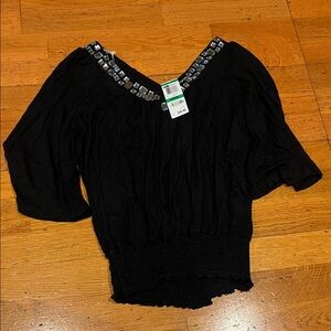 American Rag Black Blouse with White Stones